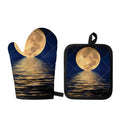 Moonlight On The Sea Print Oven Mitt And Pot Holder Set