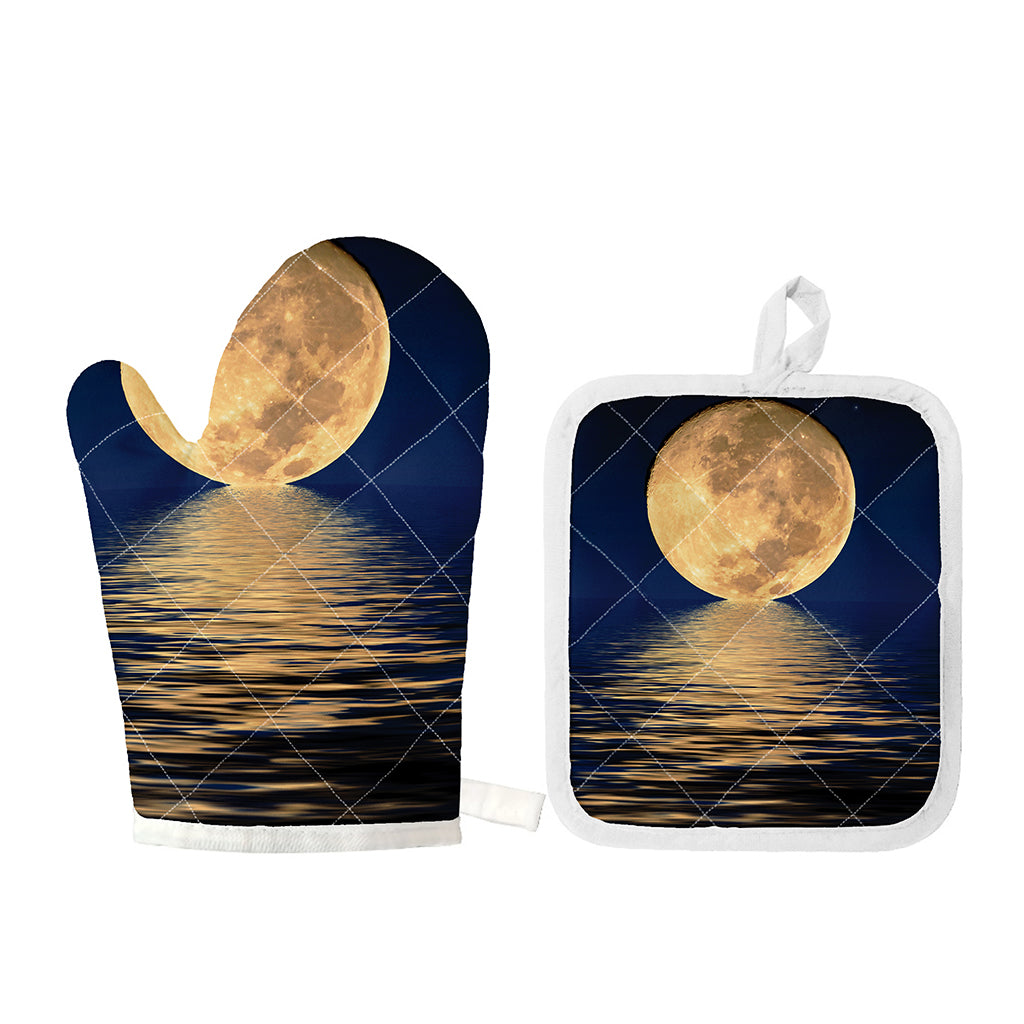 Moonlight On The Sea Print Oven Mitt And Pot Holder Set