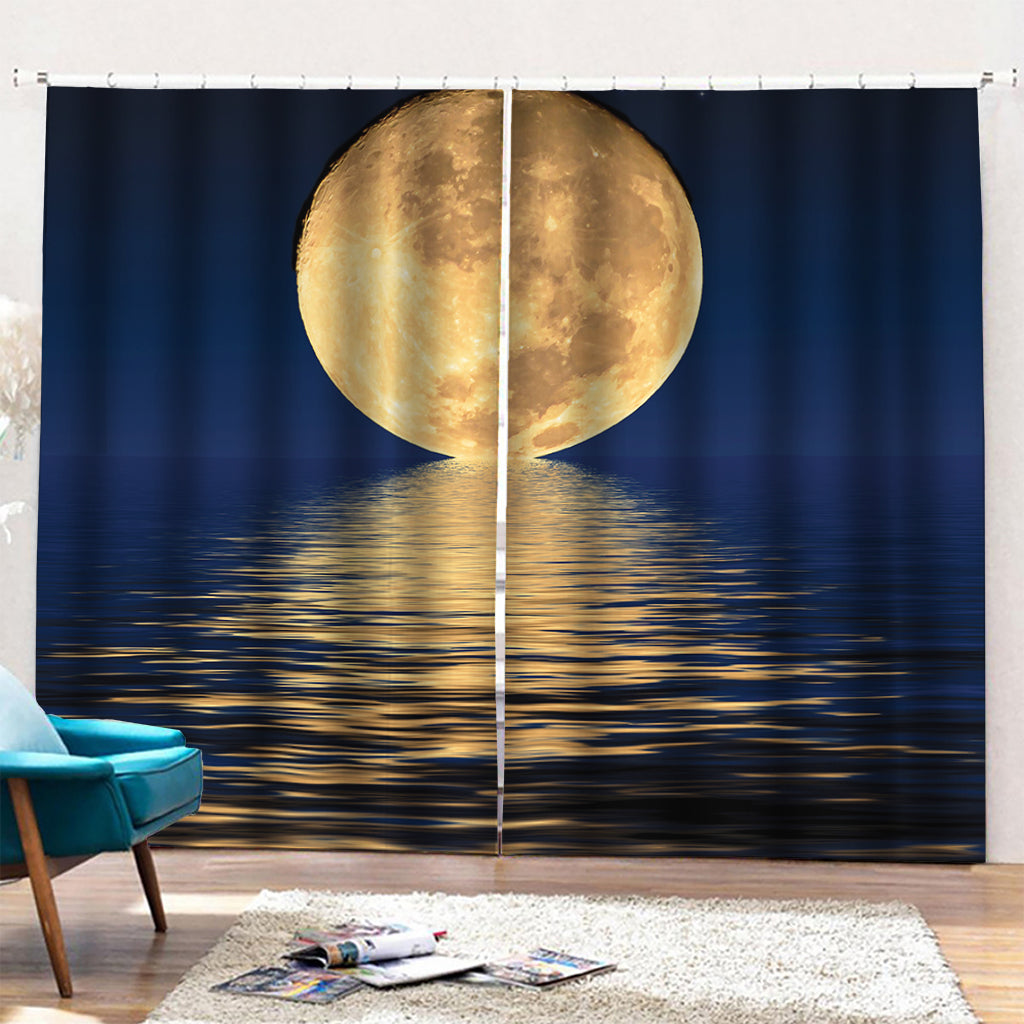Moonlight On The Sea Print Pencil Pleat Curtains