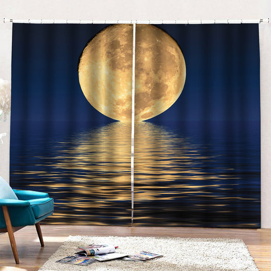 Moonlight On The Sea Print Pencil Pleat Curtains
