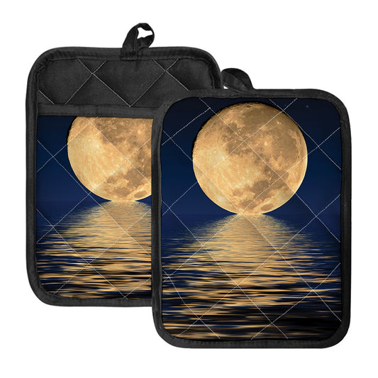 Moonlight On The Sea Print Pot Holders With Pocket
