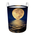 Moonlight On The Sea Print Round Laundry Basket