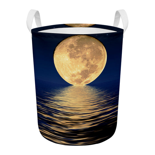 Moonlight On The Sea Print Round Laundry Basket