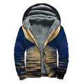 Moonlight On The Sea Print Sherpa Lined Zip Up Hoodie