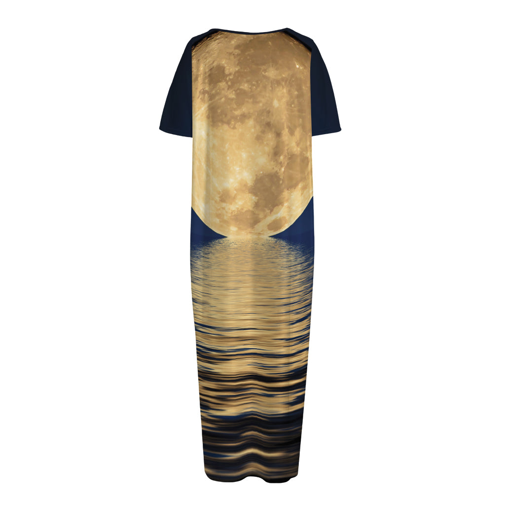 Moonlight On The Sea Print Short Sleeve Long Nightdress