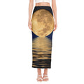 Moonlight On The Sea Print Side Slit Maxi Skirt