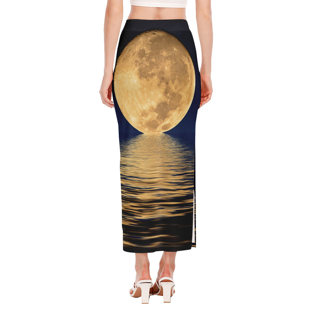 Moonlight On The Sea Print Side Slit Maxi Skirt