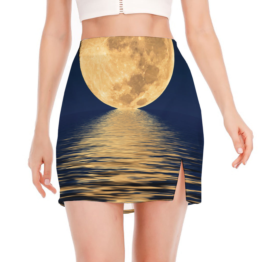 Moonlight On The Sea Print Side Slit Mini Skirt