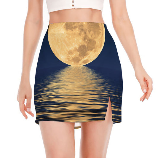Moonlight On The Sea Print Side Slit Mini Skirt