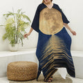 Moonlight On The Sea Print Silk V-Neck Kaftan Dress