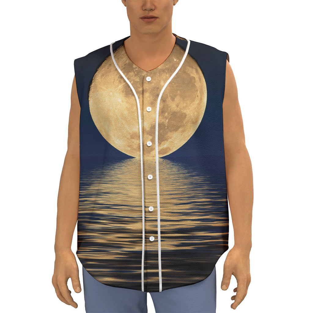 Moonlight On The Sea Print Sleeveless Baseball Jersey