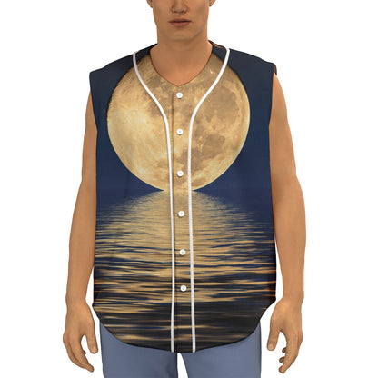Moonlight On The Sea Print Sleeveless Baseball Jersey