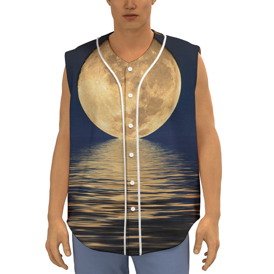 Moonlight On The Sea Print Sleeveless Baseball Jersey