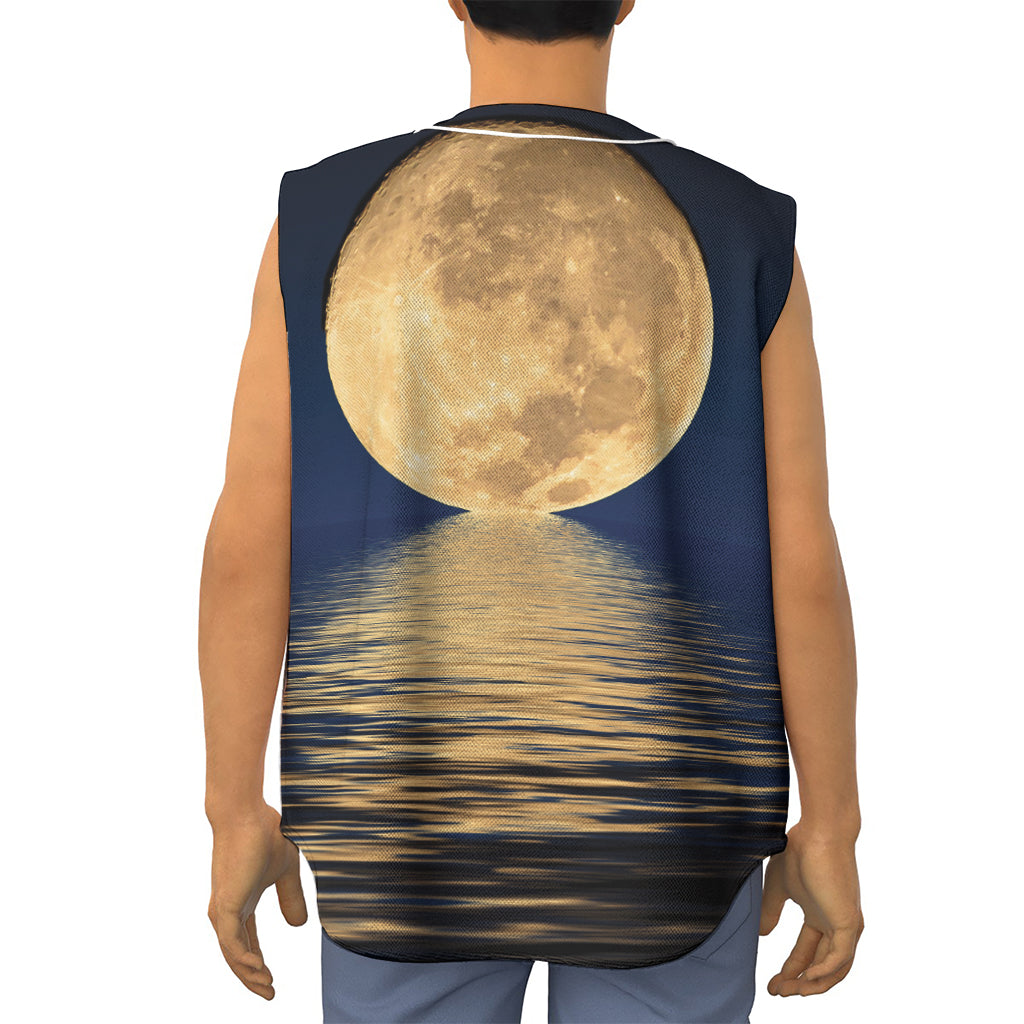 Moonlight On The Sea Print Sleeveless Baseball Jersey