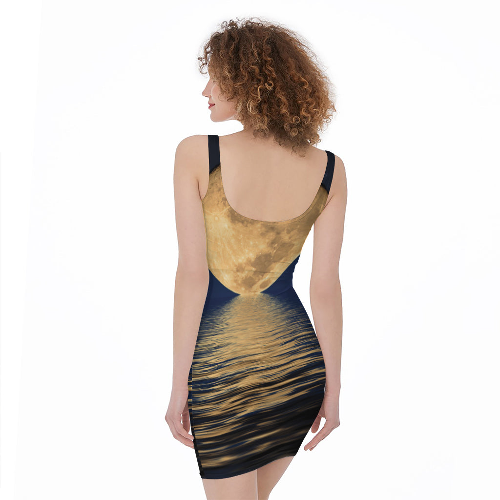 Moonlight On The Sea Print Sleeveless Bodycon Dress