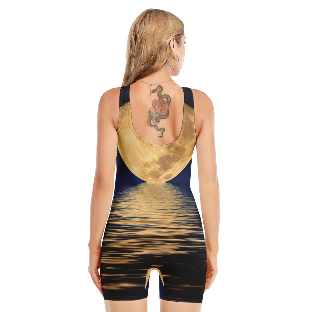 Moonlight On The Sea Print Sleeveless One Piece Swimsuit