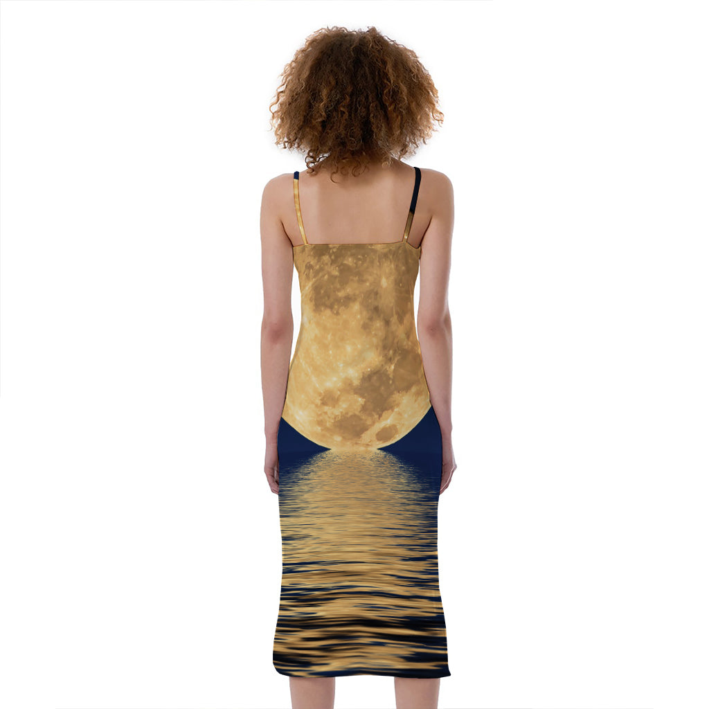 Moonlight On The Sea Print Slim Fit Midi Cami Dress
