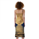 Moonlight On The Sea Print Slim Fit Midi Cami Dress