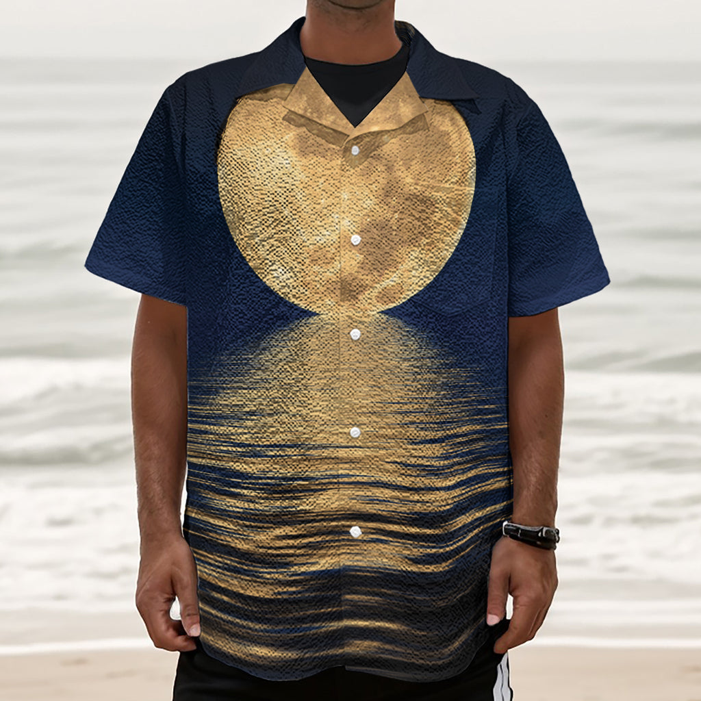 Moonlight On The Sea Print Textured Short Sleeve Shirt