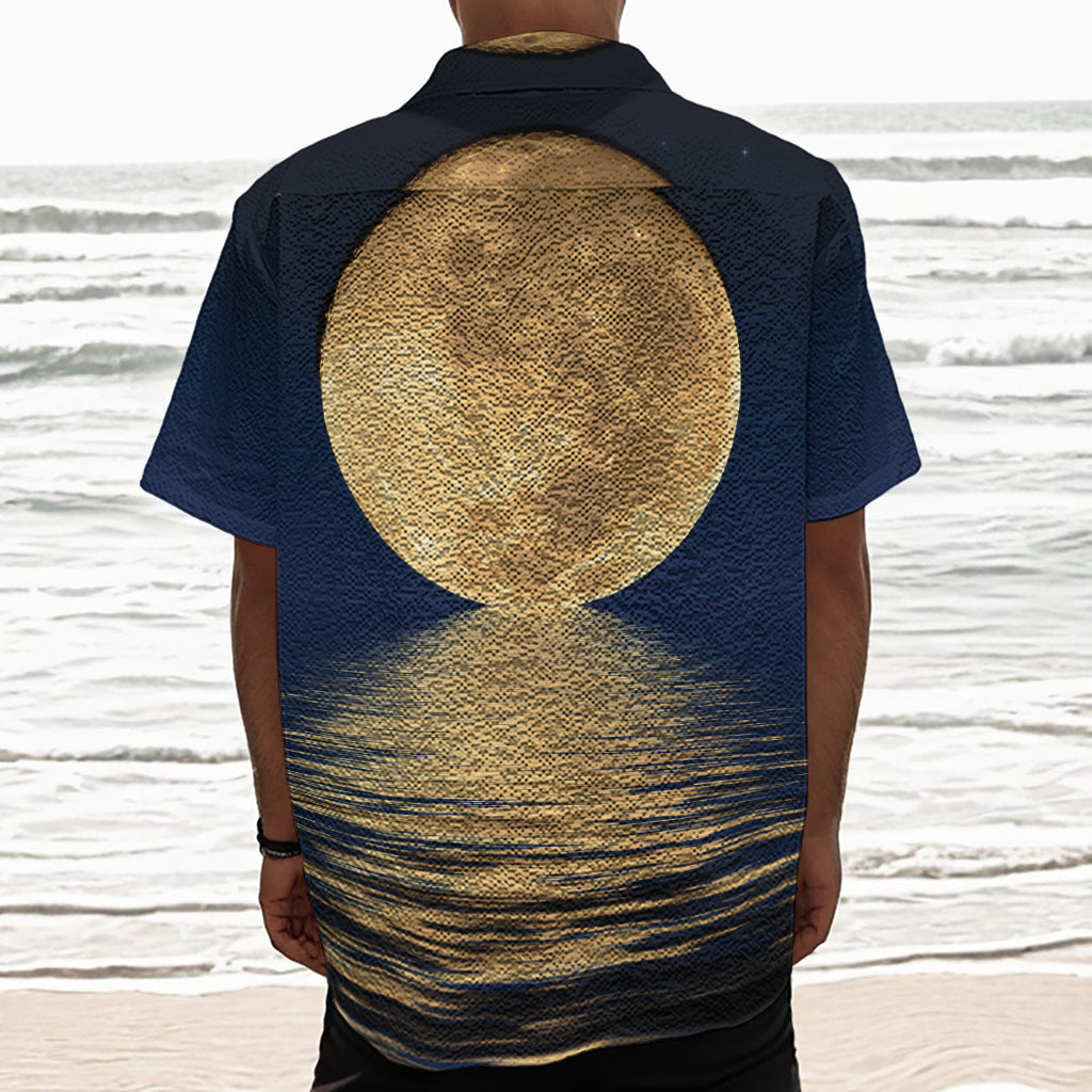 Moonlight On The Sea Print Textured Short Sleeve Shirt
