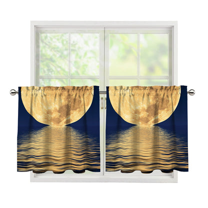Moonlight On The Sea Print Tier Curtains
