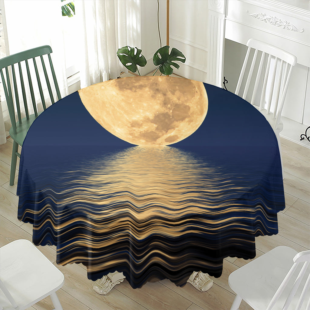 Moonlight On The Sea Print Waterproof Round Tablecloth