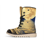 Moonlight On The Sea Print Winter Boots