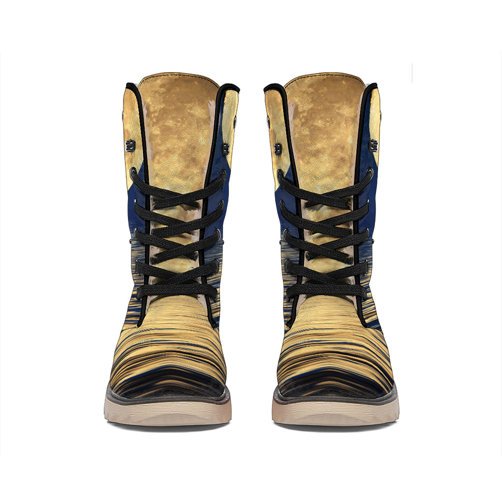 Moonlight On The Sea Print Winter Boots