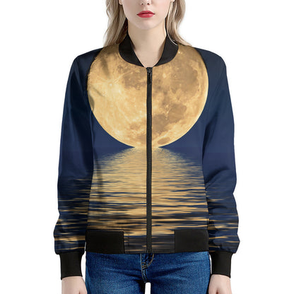 Moonlight On The Sea Print Women's Bomber Jacket