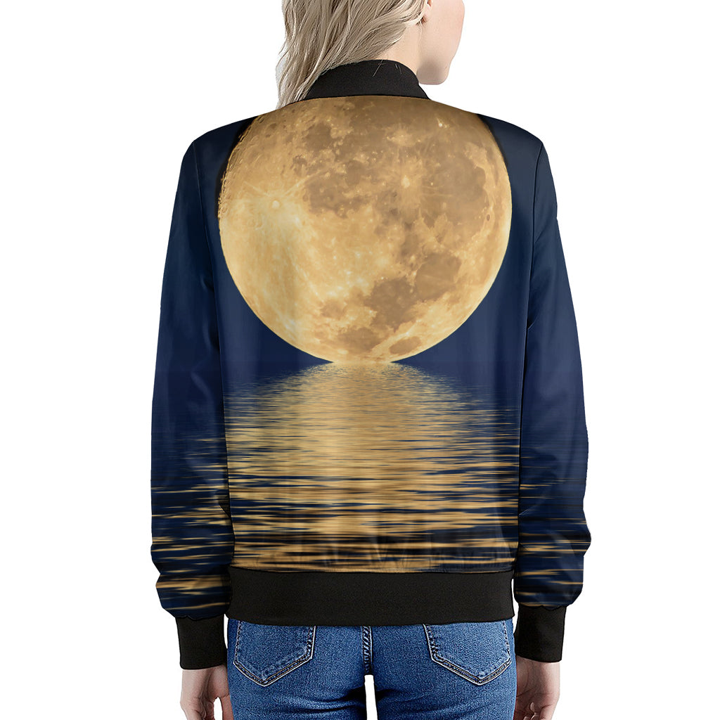 Moonlight On The Sea Print Women's Bomber Jacket