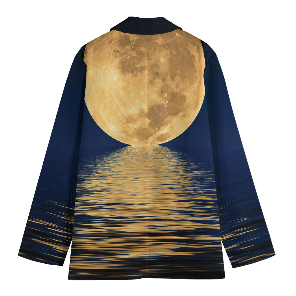 Moonlight On The Sea Print Women's Cotton Blazer