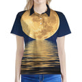 Moonlight On The Sea Print Women's Polo Shirt