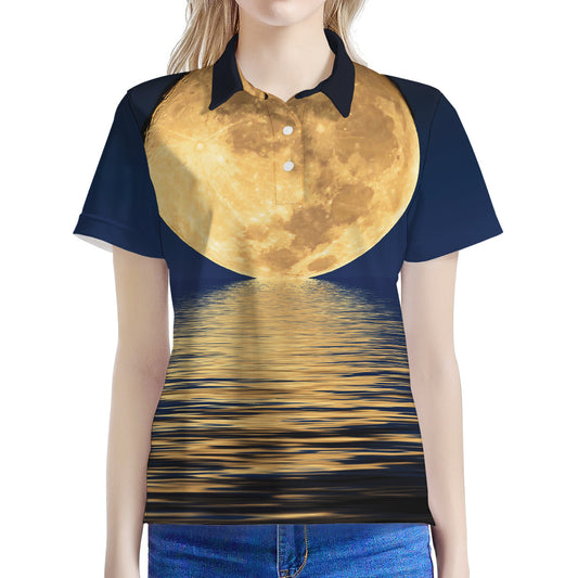 Moonlight On The Sea Print Women's Polo Shirt