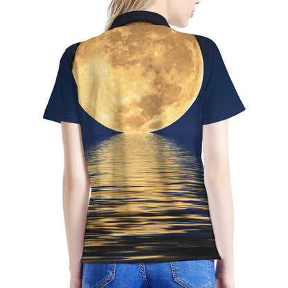 Moonlight On The Sea Print Women's Polo Shirt