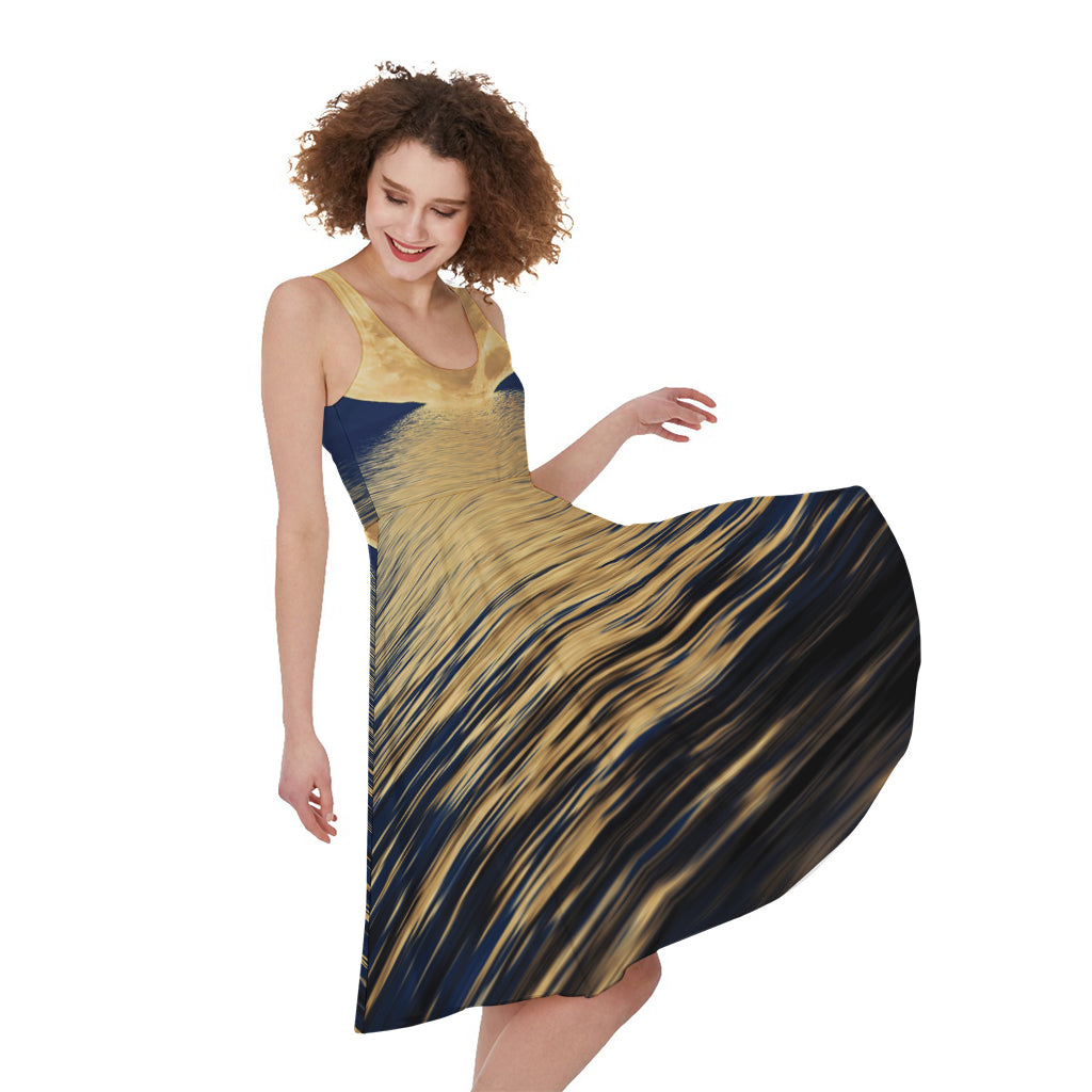 Moonlight On The Sea Print Women's Sleeveless Dress