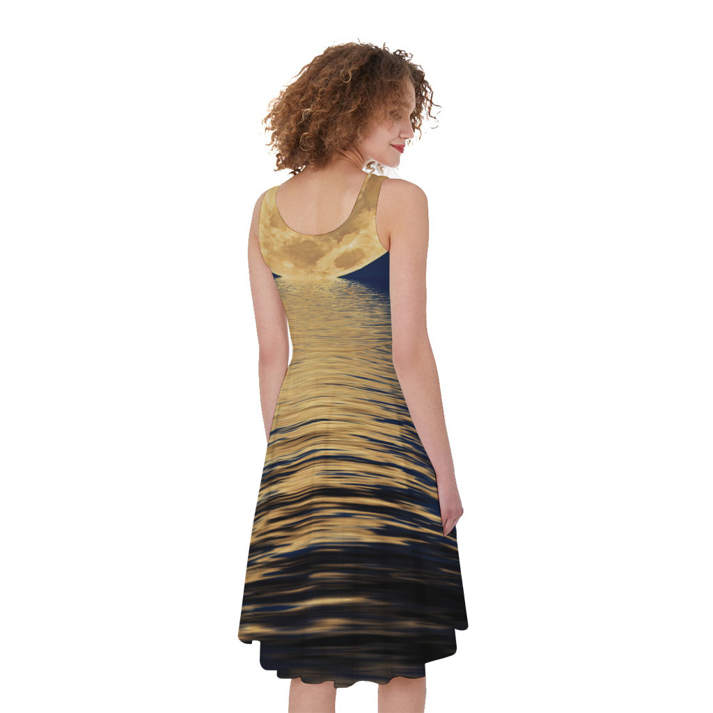 Moonlight On The Sea Print Women's Sleeveless Dress