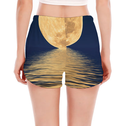 Moonlight On The Sea Print Women's Split Running Shorts