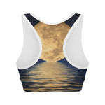 Moonlight On The Sea Print Women's Sports Bra