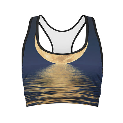 Moonlight On The Sea Print Women's Sports Bra