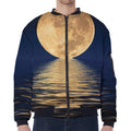 Moonlight On The Sea Print Zip Sleeve Bomber Jacket
