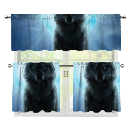 Moonlight Wolf Print 3 Piece Kitchen Curtains