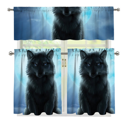 Moonlight Wolf Print 3 Piece Kitchen Curtains