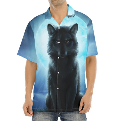 Moonlight Wolf Print Aloha Shirt