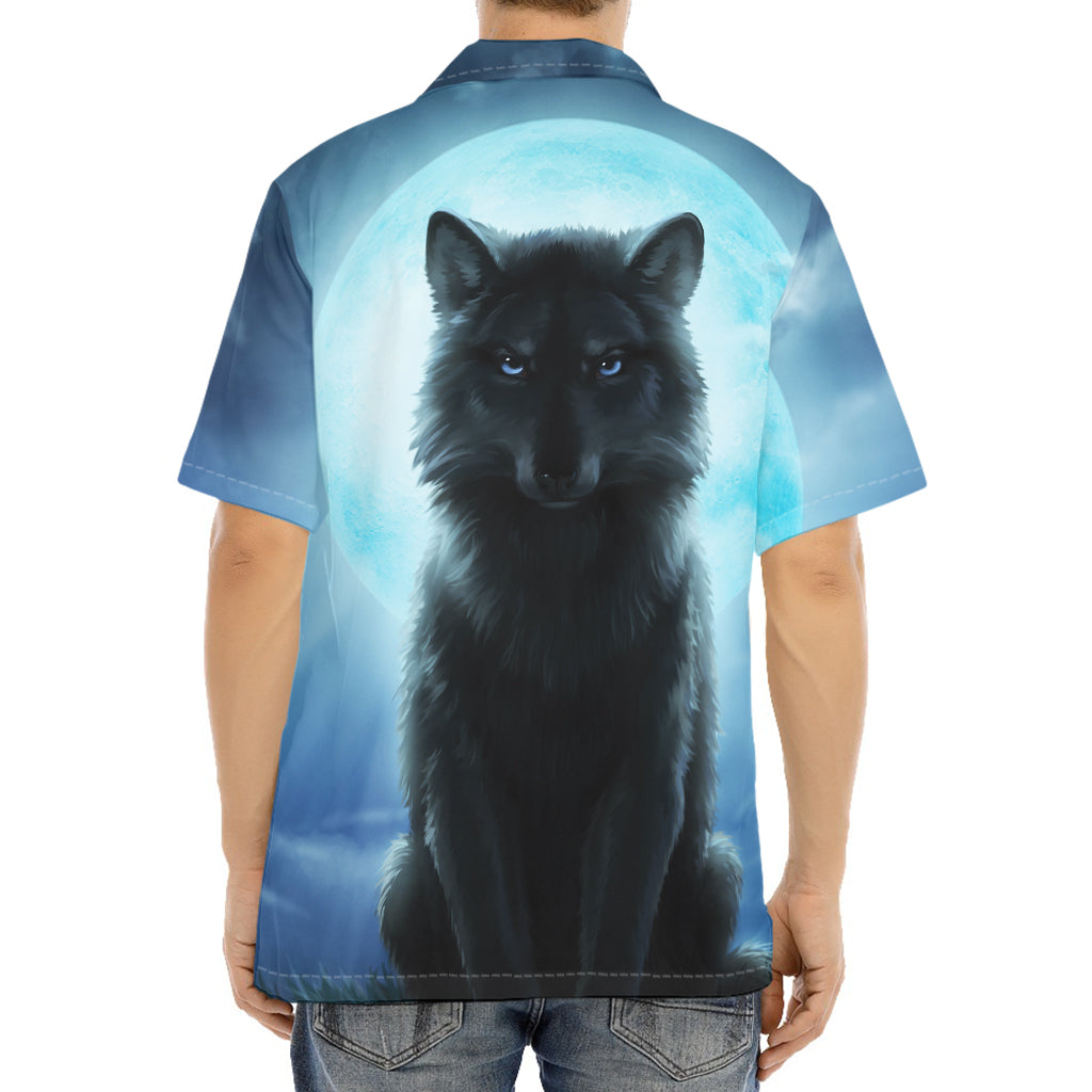 Moonlight Wolf Print Aloha Shirt
