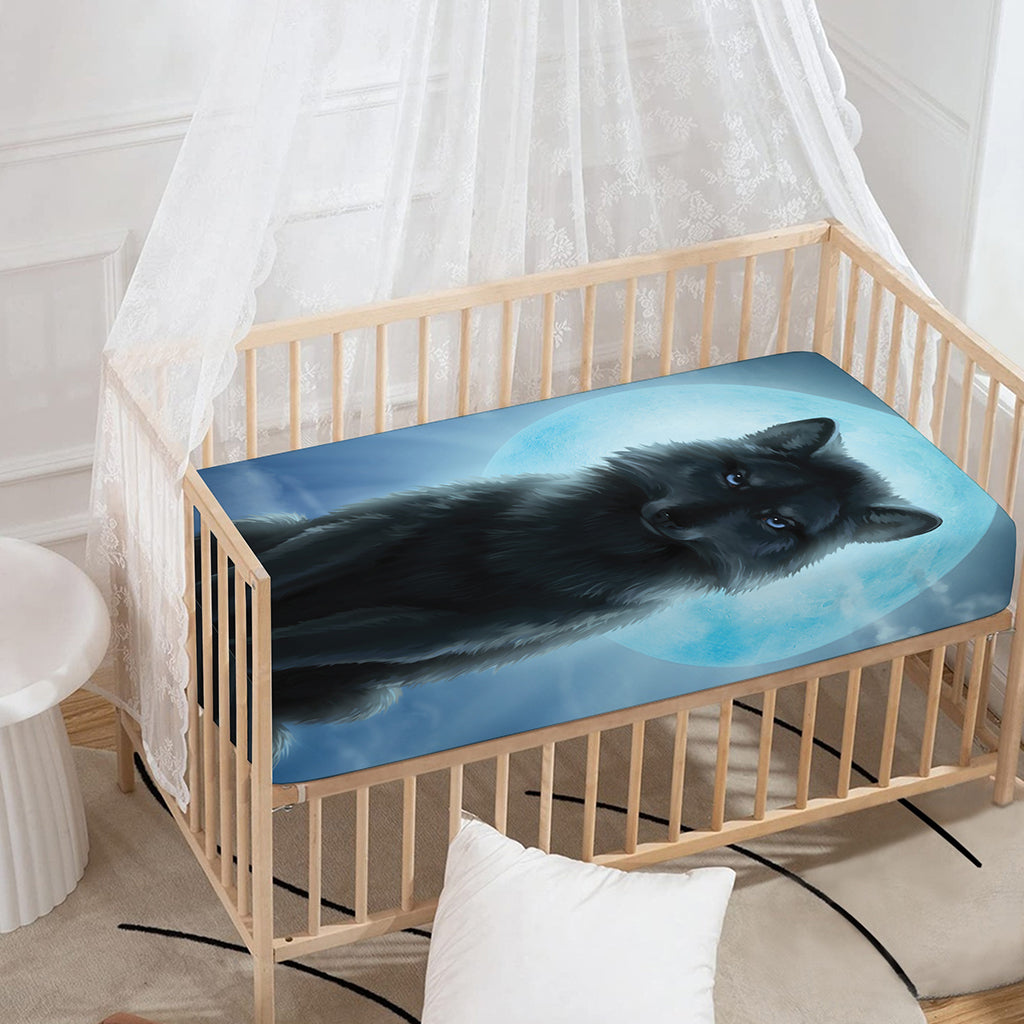 Moonlight Wolf Print Baby Crib Sheet