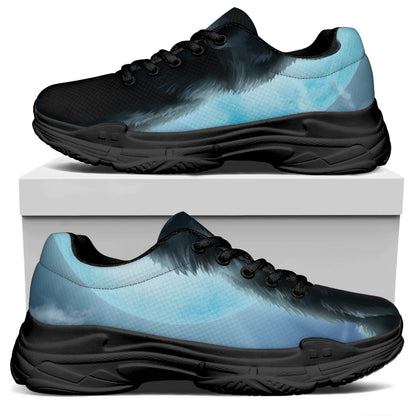 Moonlight Wolf Print Black Chunky Shoes