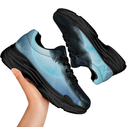 Moonlight Wolf Print Black Chunky Shoes
