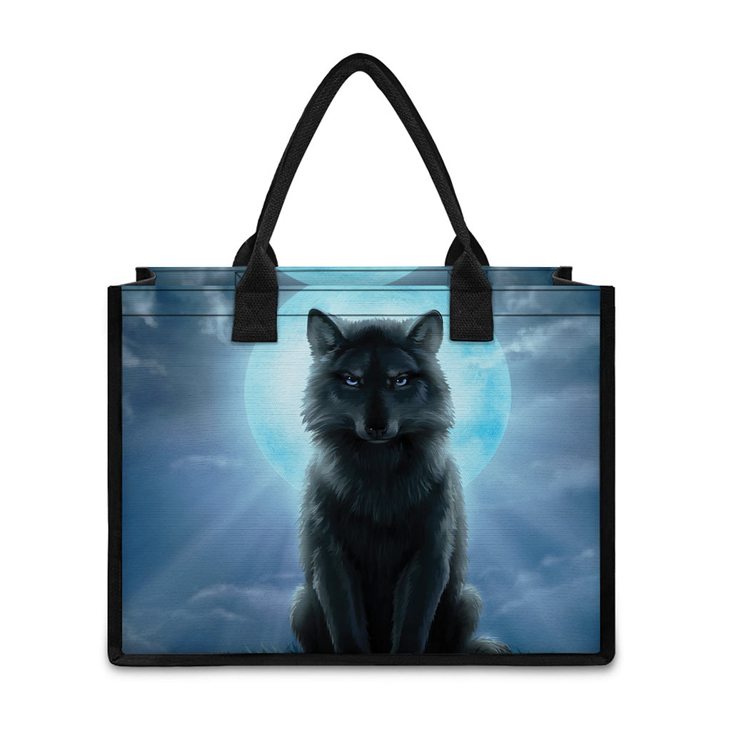 Moonlight Wolf Print Canvas Tote Bag