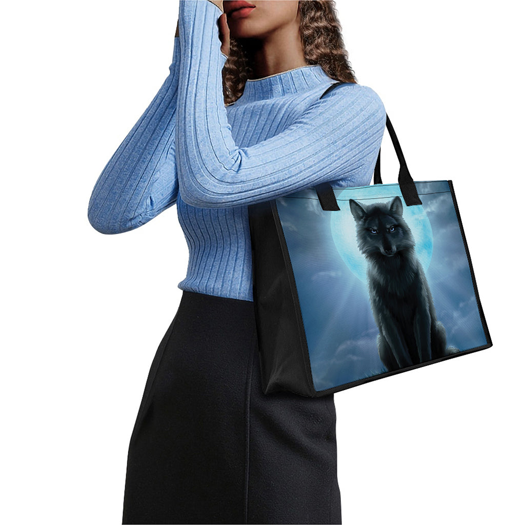 Moonlight Wolf Print Canvas Tote Bag