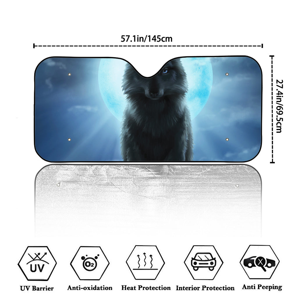Moonlight Wolf Print Car Windshield Sun Shade